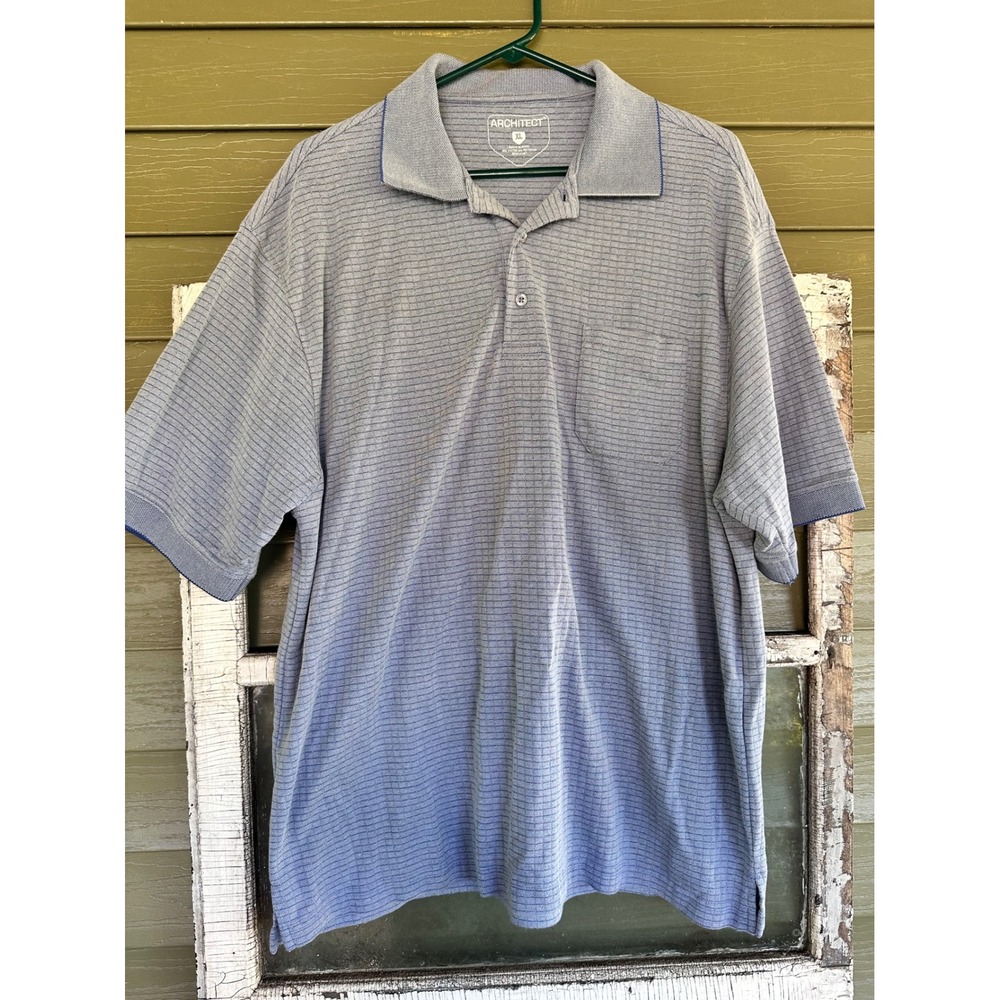 Architect Mens XL Blue Gray Micro Stripe Polo Shirt Short Sleeve Chest Pocket